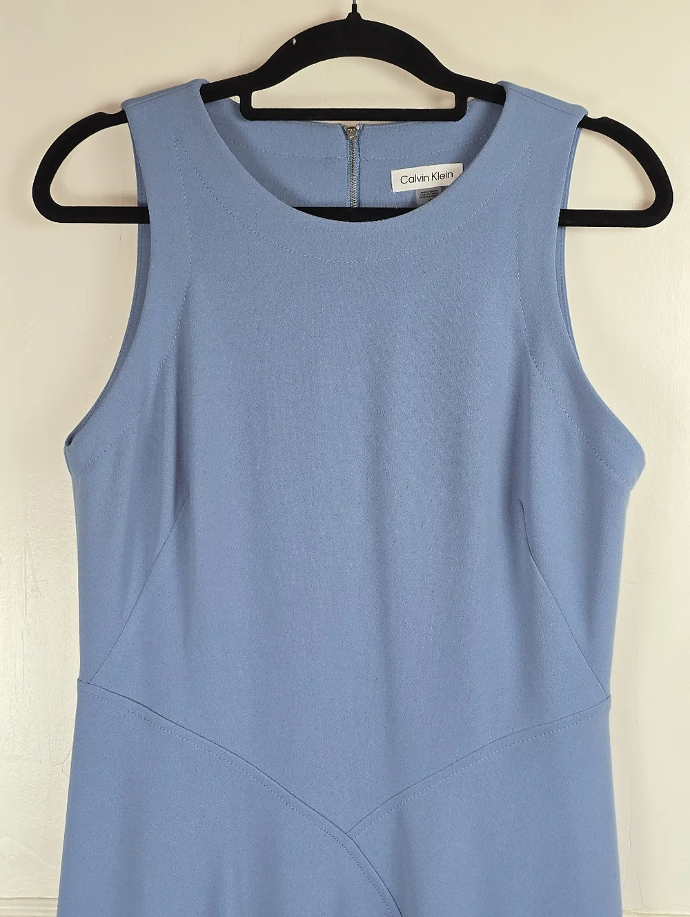 Calvin Klein Classic Blue Knit Sleeveless Fit and Flare Midi Dress - Picture 3 of 8